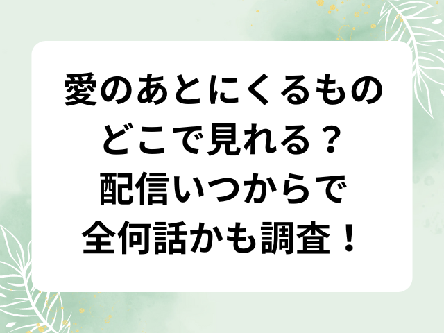 愛のあとにくるものどこで見れる？配信いつからで全何話かも調査！